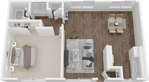 Floor plan for 1 bed, 1 bath, 700 sqft